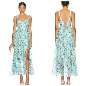 NEW ASTR the Label Kelby Dress in Green Blue Floral Maxi Size SMALL
